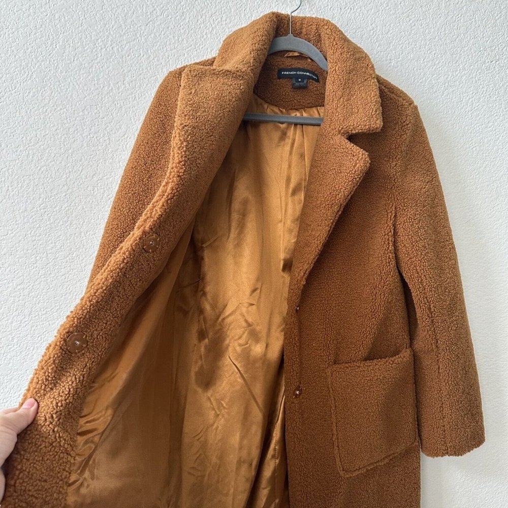 FRENCH CONNECTION Notch Collar Faux Fur Teddy Coat Size M - Picture 8 of 11